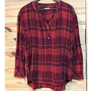 Westbound Plaid Rust Red Light Flannel Hi-Lo Pleated Tunic Blouse Women's XL